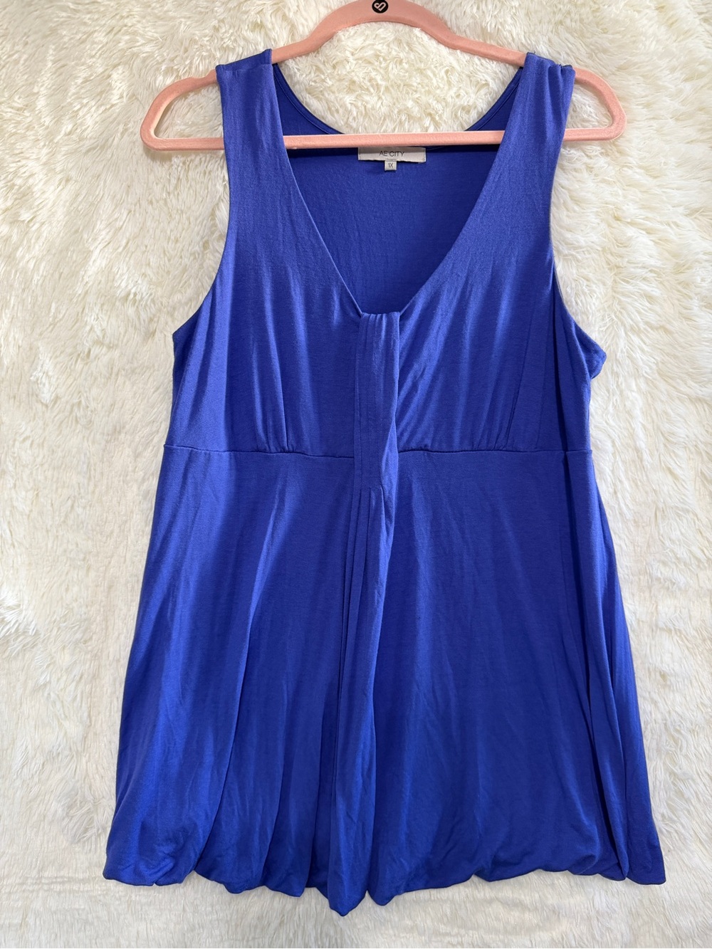 AE City Womens Babydoll Sleeveless Balloon Hem Tunic Tank Top 1X Purple V-neck